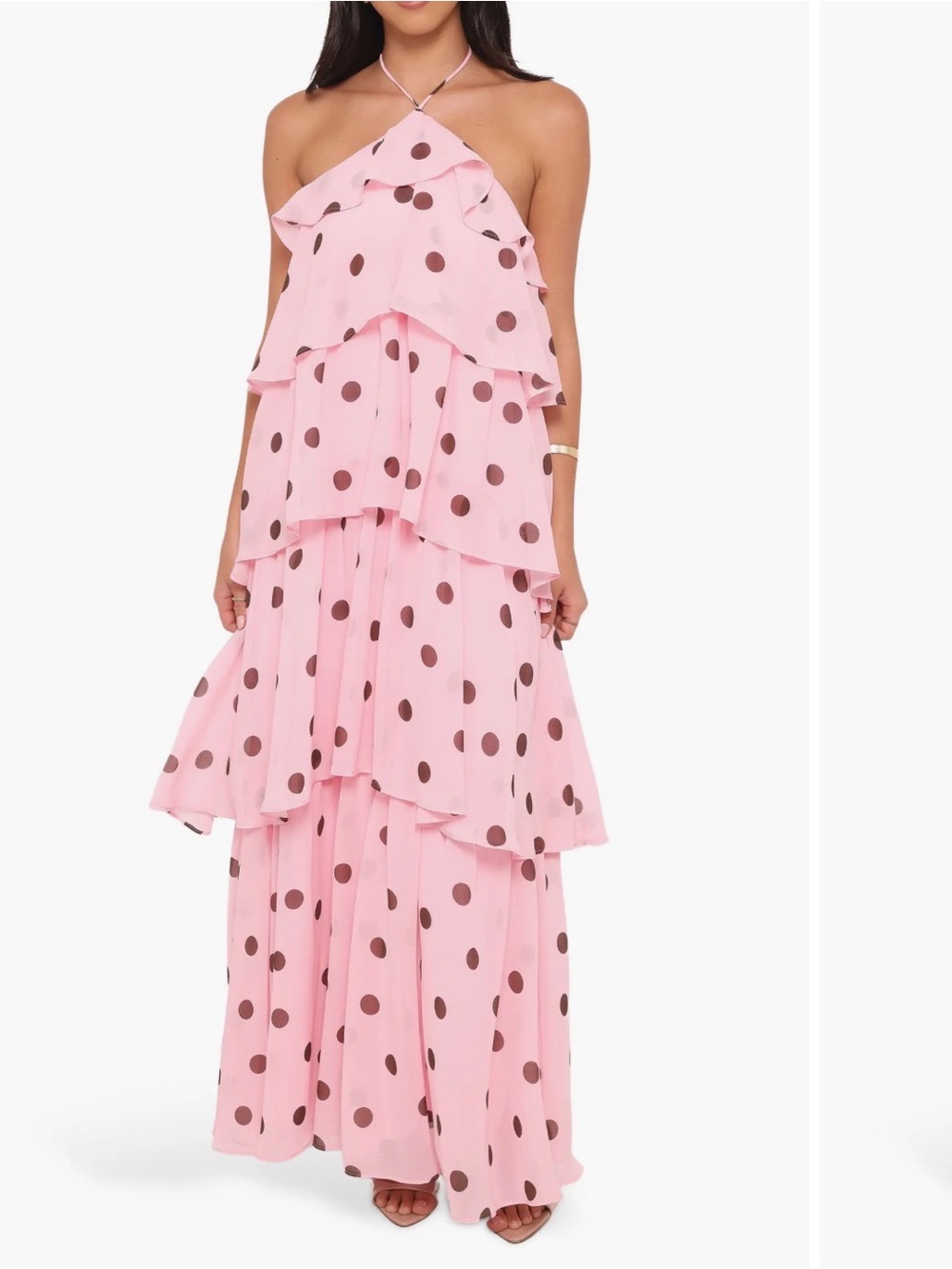 Petal & Pup Pink Maxi Dress with Brown Polka Dots